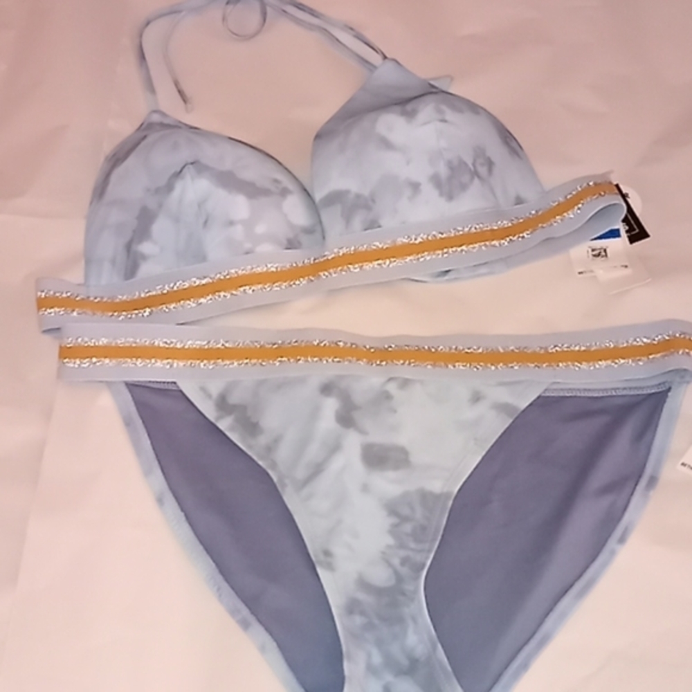 Hula Honey Hana Beach‎ Tie-Dye Banded Bikini Set Blue XL
